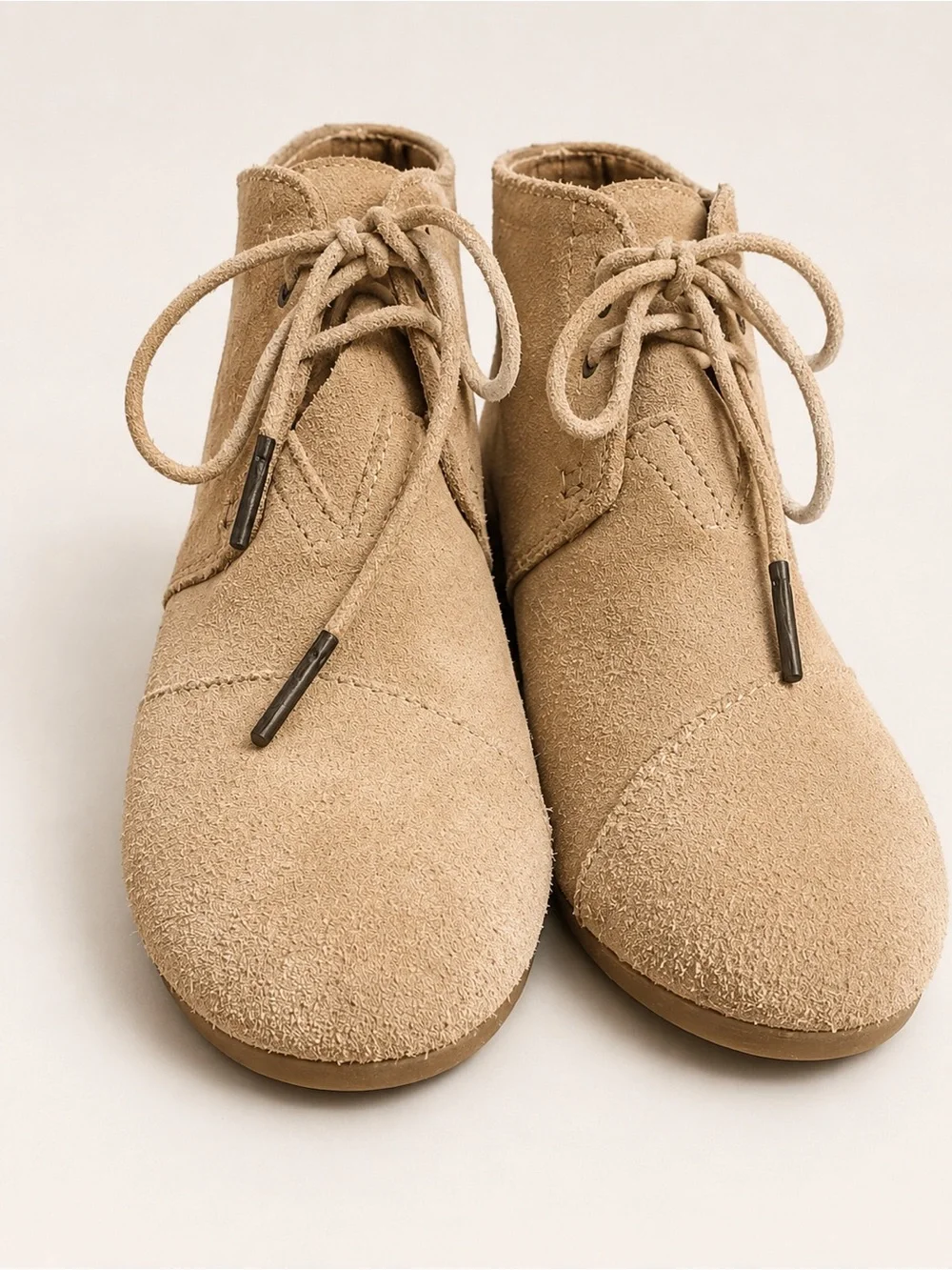 TOMS Desert Wedge Suede Lace Up Booties Taupe Boho Ankle Boots